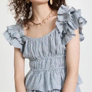 Ulla Johnson Paloma Top With Ruffle Sleeve, Marine Blue, 6